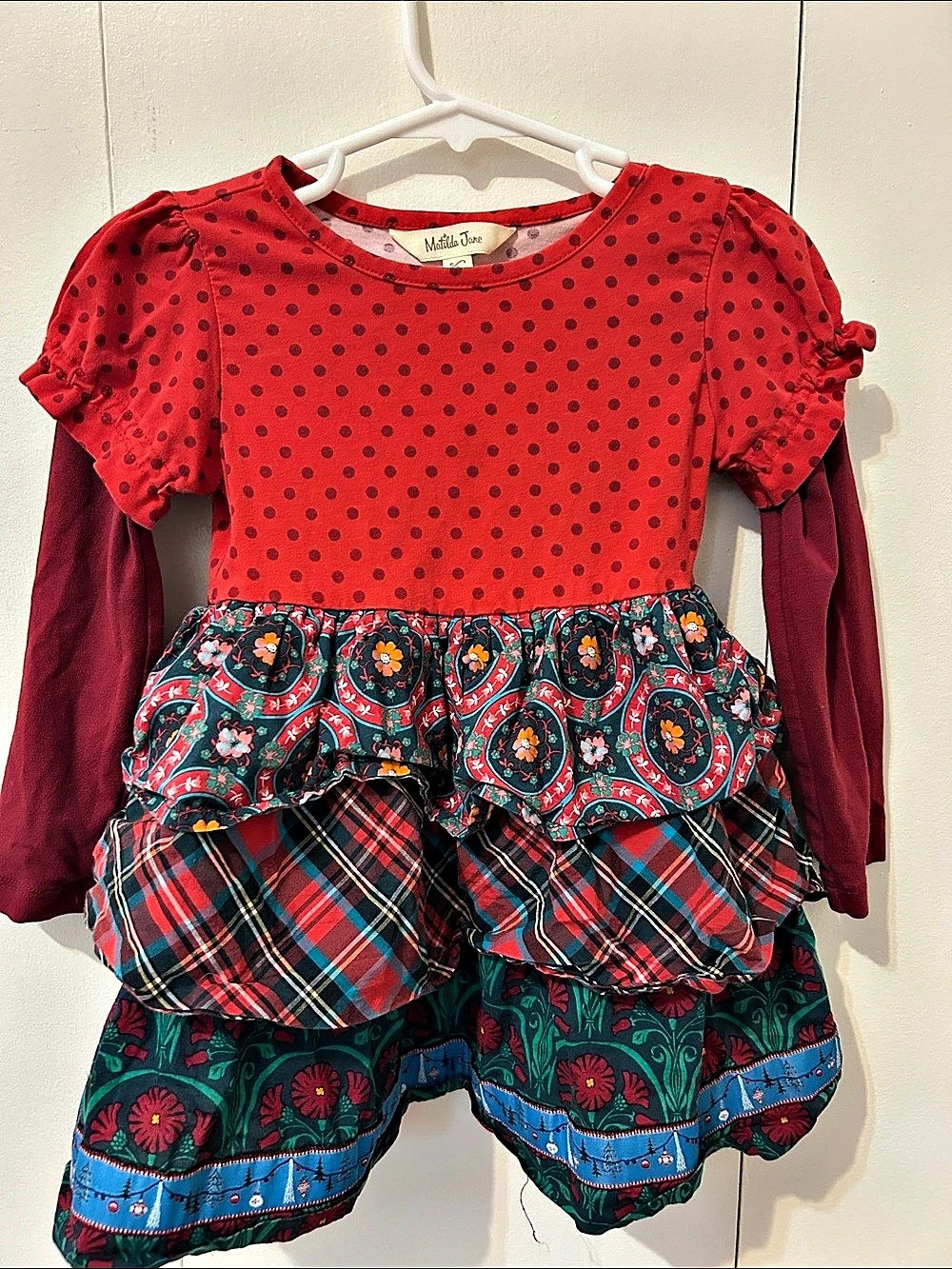 Matilda Jane Girls' Christmas 15Polka Dot Tiered Dress/top Size 2T Like New